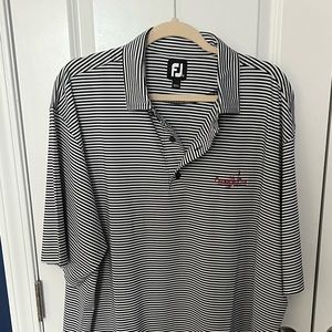Footjoy golf polo, navy with white stripes.